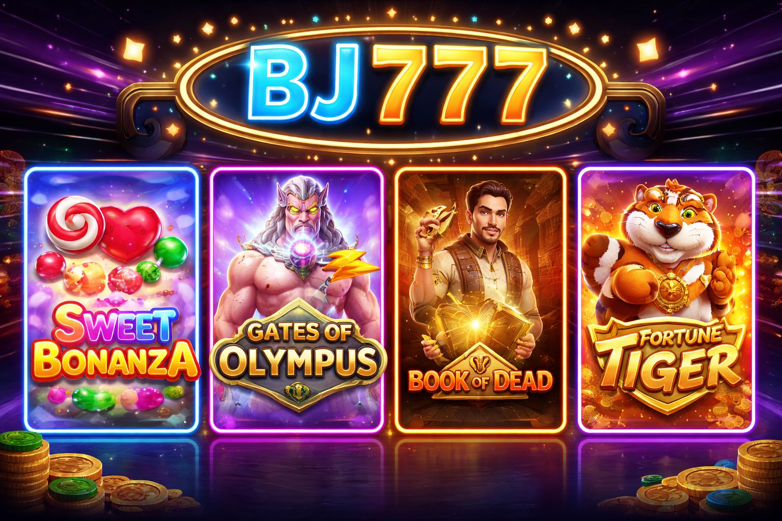 BJ777 Slots lobby with Megaways, Bonus Buys and Progressive Jackpots